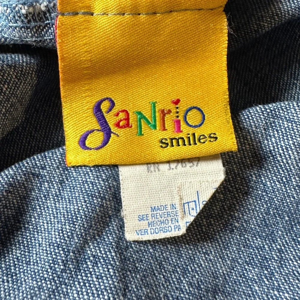 Vintage Sanrio Hello Kitty Denim Mini Skirt Rainbow Fringe Blue 90s Size 5